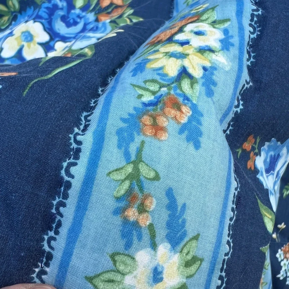 Vtg Handmade Quilt 78x82 Blue Floral Cottagecore Hand Stitched Cotton Full Queen
